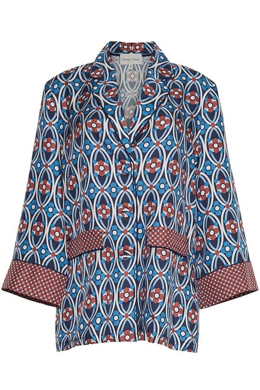 NWT Cara Cara Venezia Jacket Retro Daisy Print Silk Blend Button S